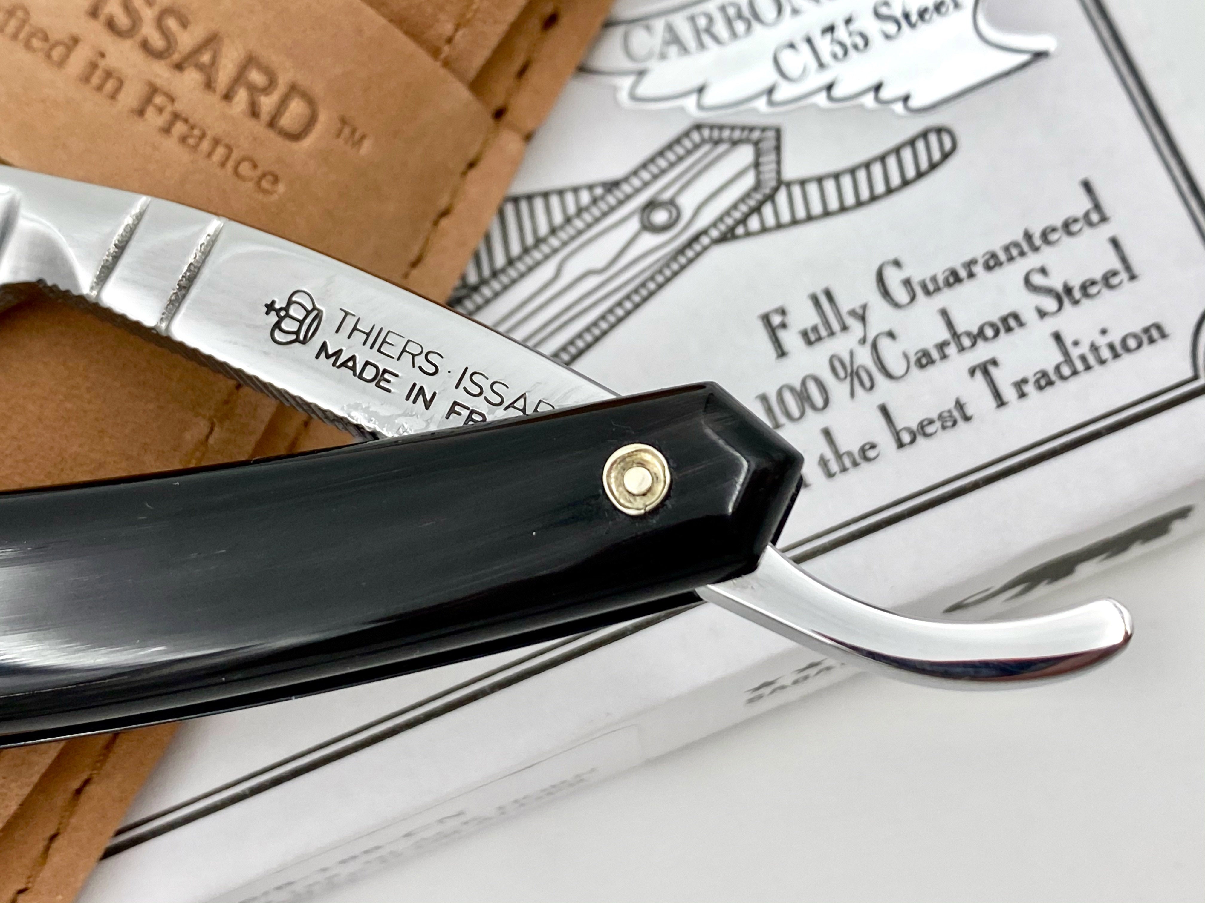 Thiers Issard 6/8 "Medaille d'or Alger" Etch & "Chevron" Filed Spine - Black Horn Scales - Singing Straight Razor