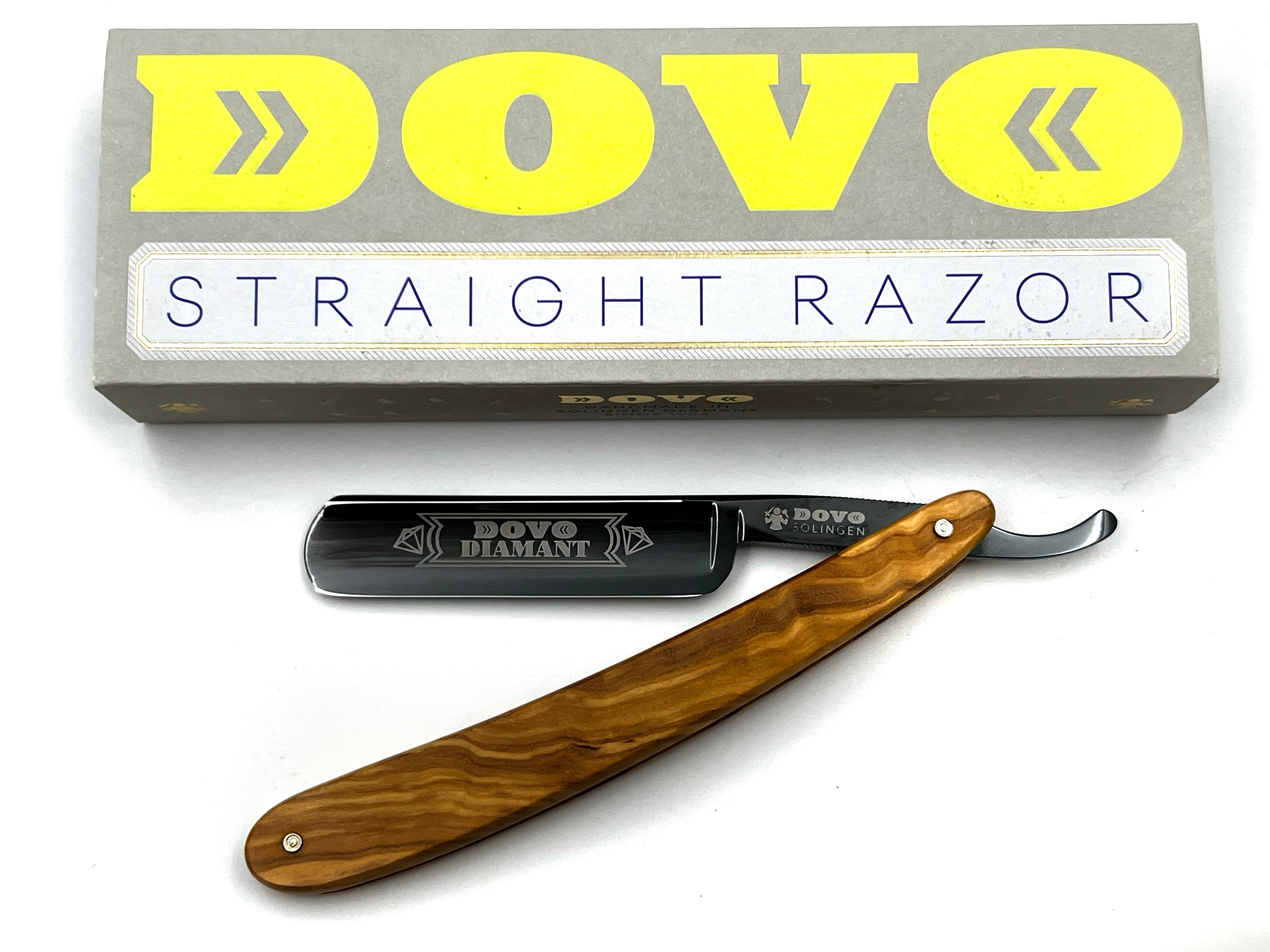 Rasoir droit Dovo "Diamant" avec manche en bois d'olivier 5/8 Full Hollow Solingen