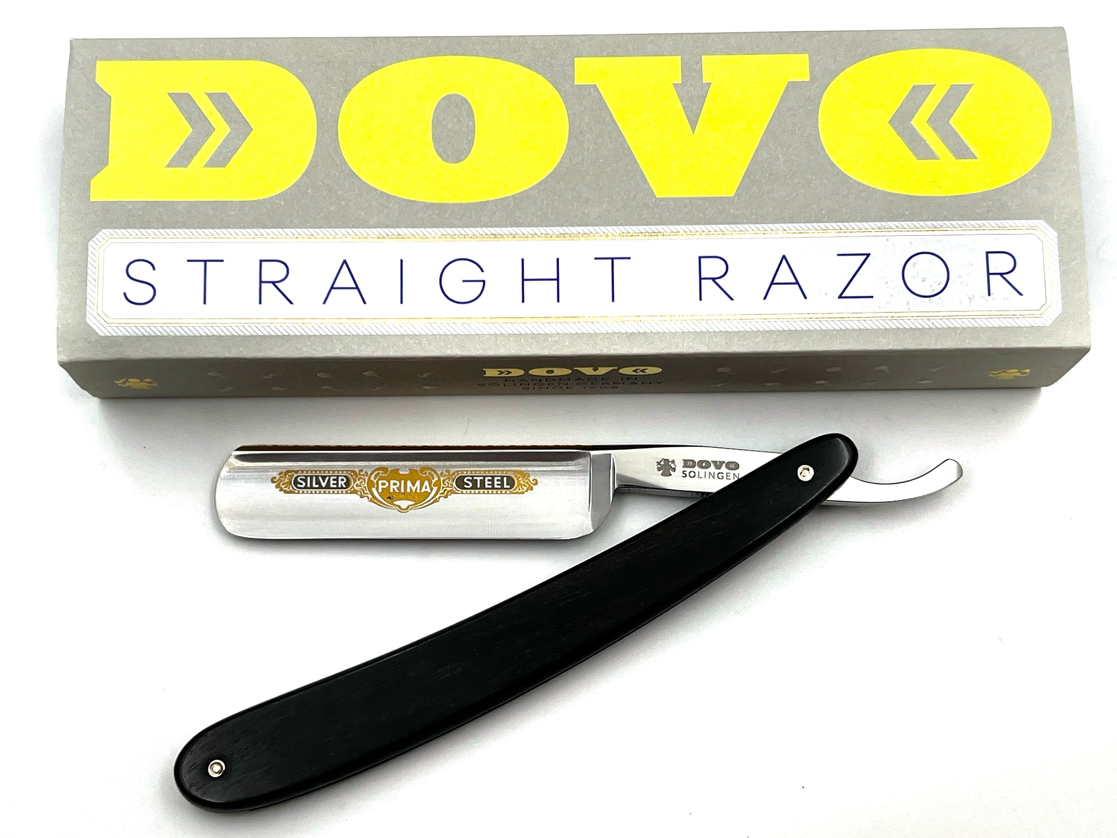 Rasoir droit Dovo « Prima Silver Steel » avec manche en bois d'ébène 5/8 Full Hollow Solingen