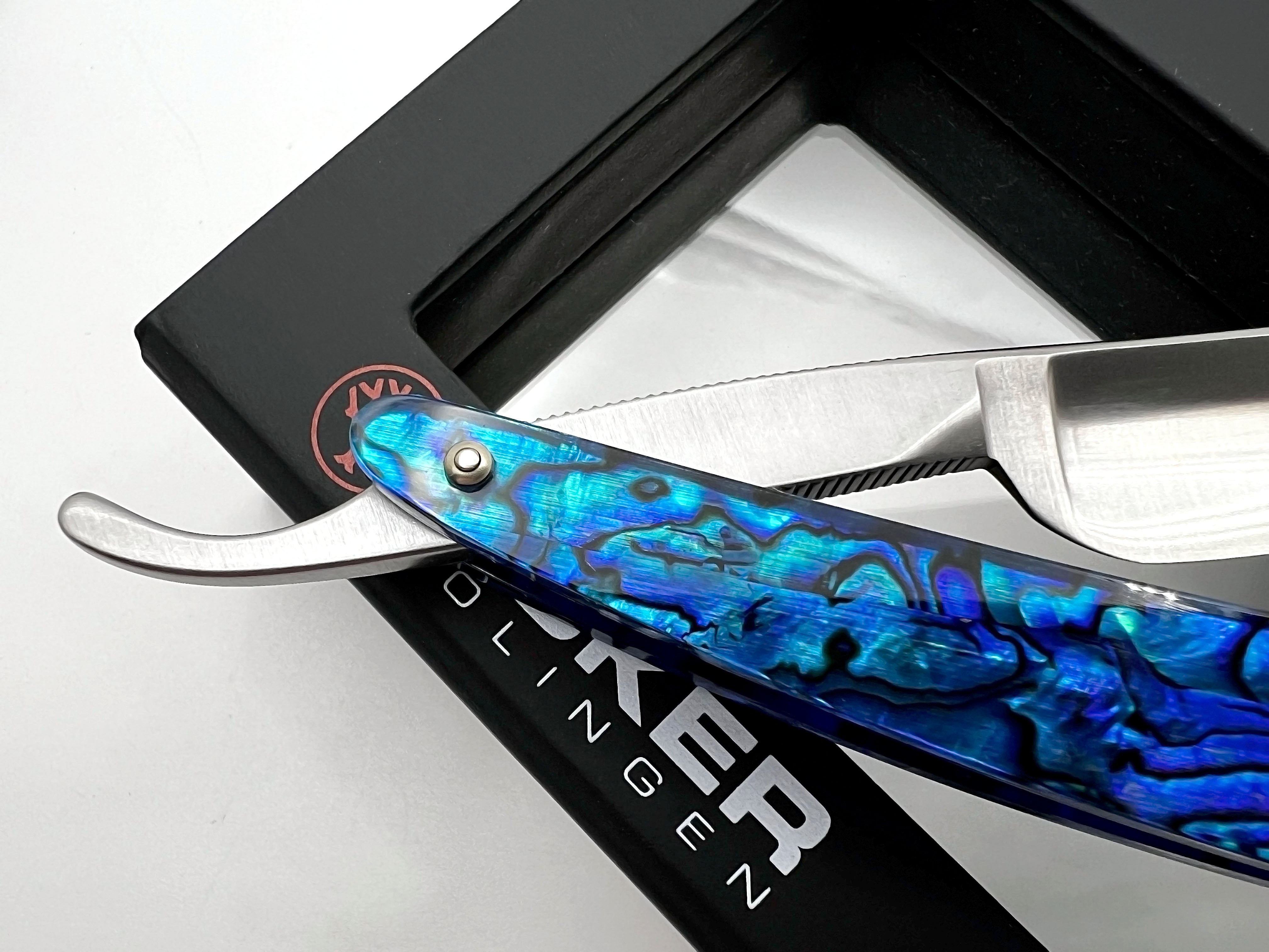 Boker Paua 5/8 Blue Shell Scales Full Hollow Solingen Straight Razor