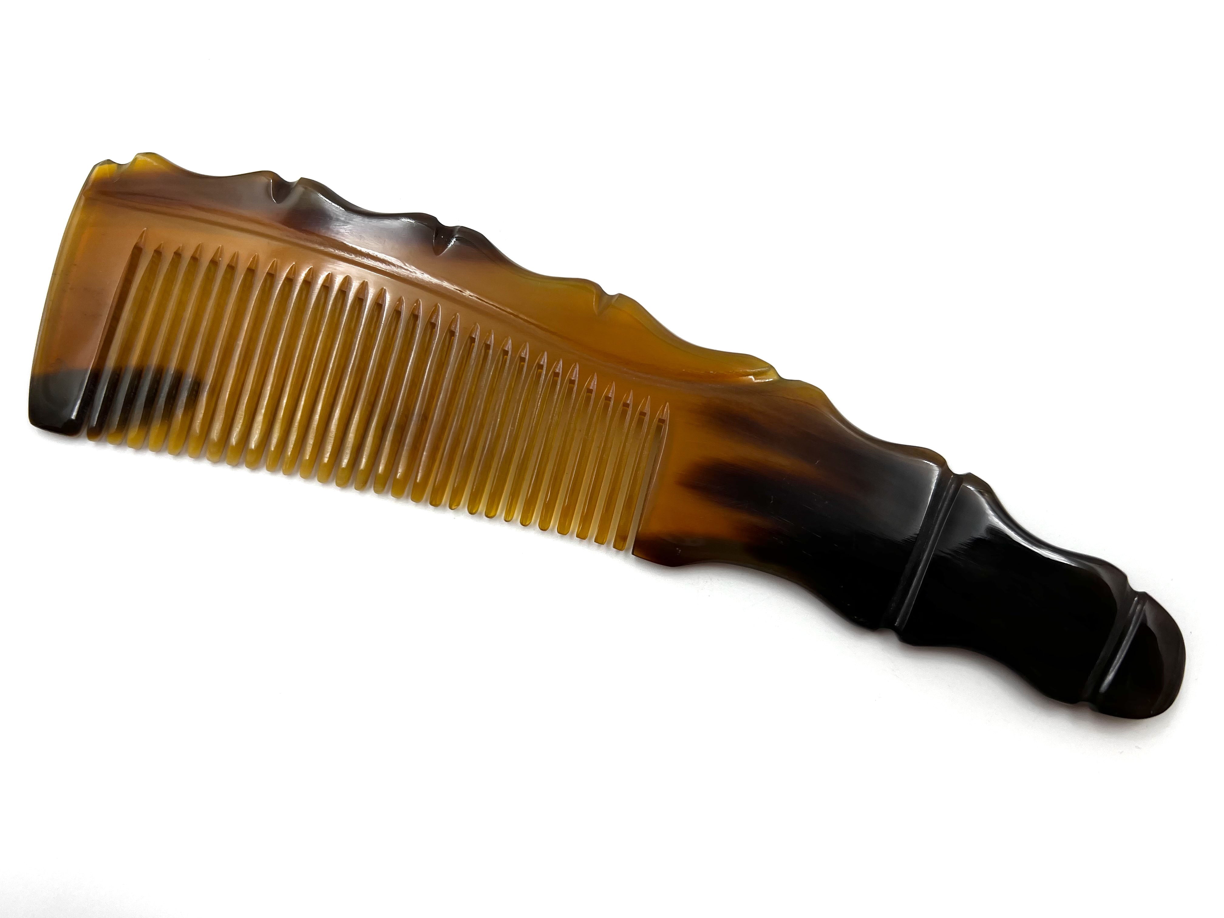 Traditional Carved Horn Comb - 8 inch Curved Bamboo Design