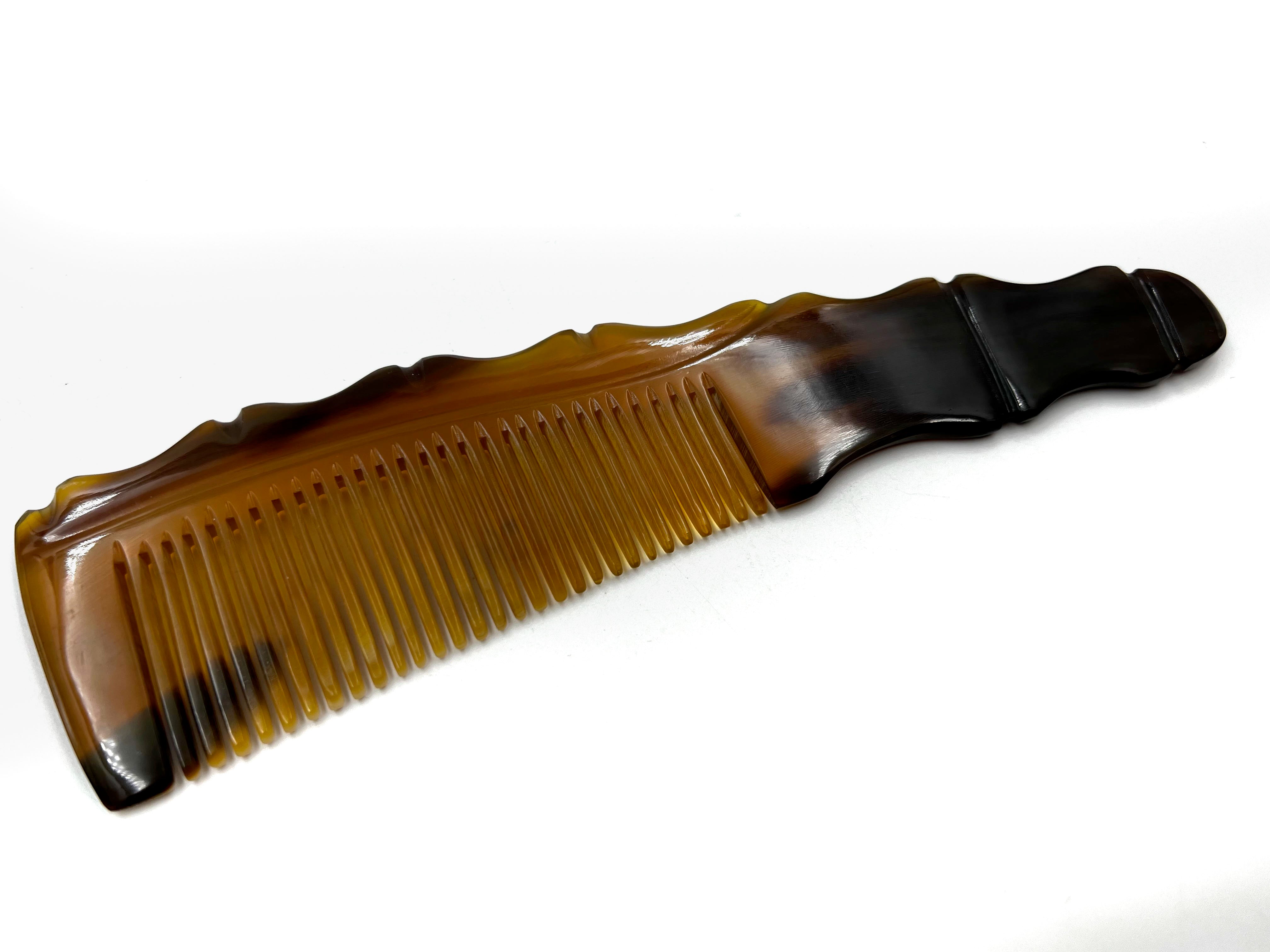 Traditional Carved Horn Comb - 8 inch Curved Bamboo Design