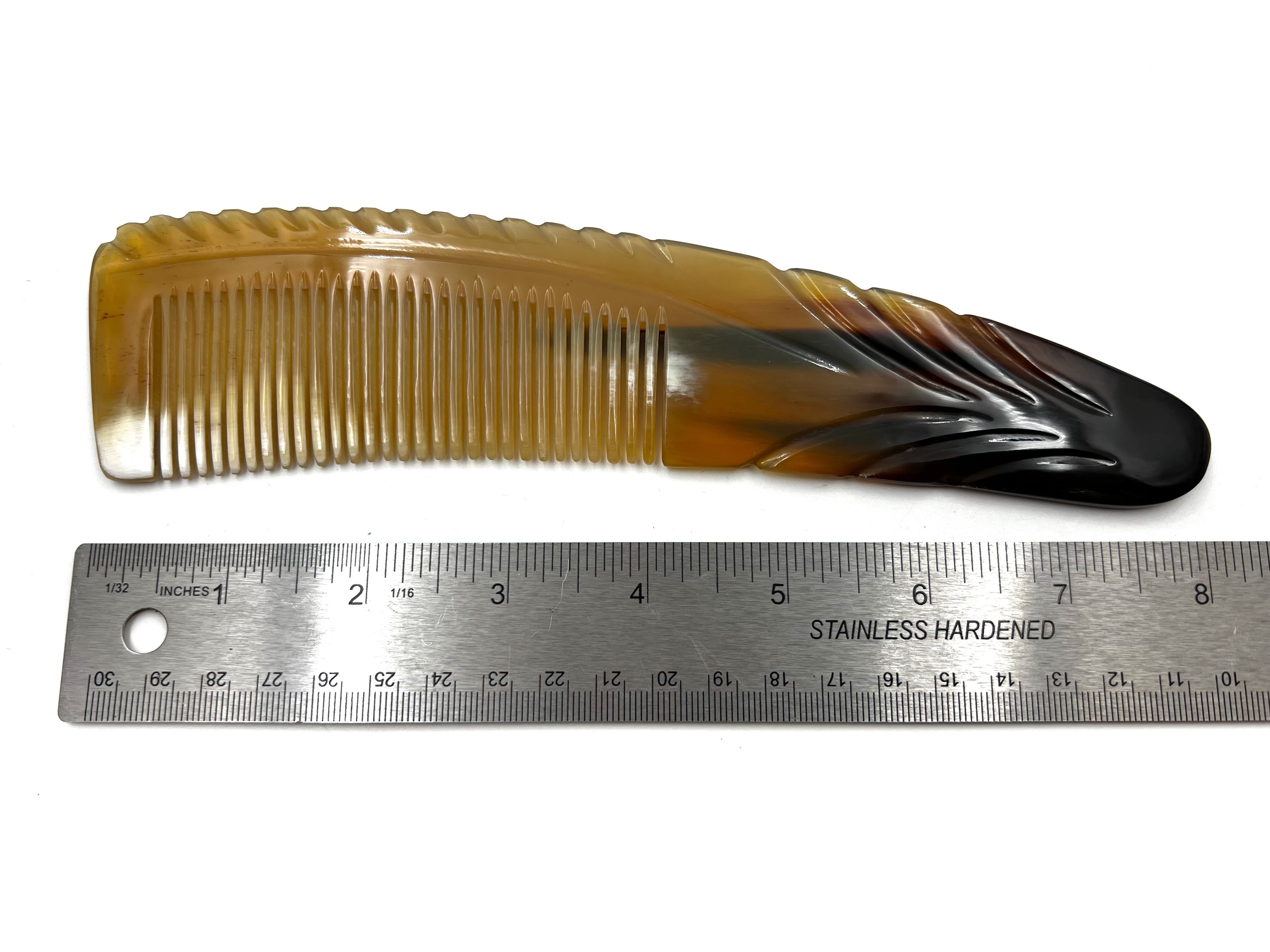 Traditional Carved Horn Comb - 8 inch Curved Fluted Design