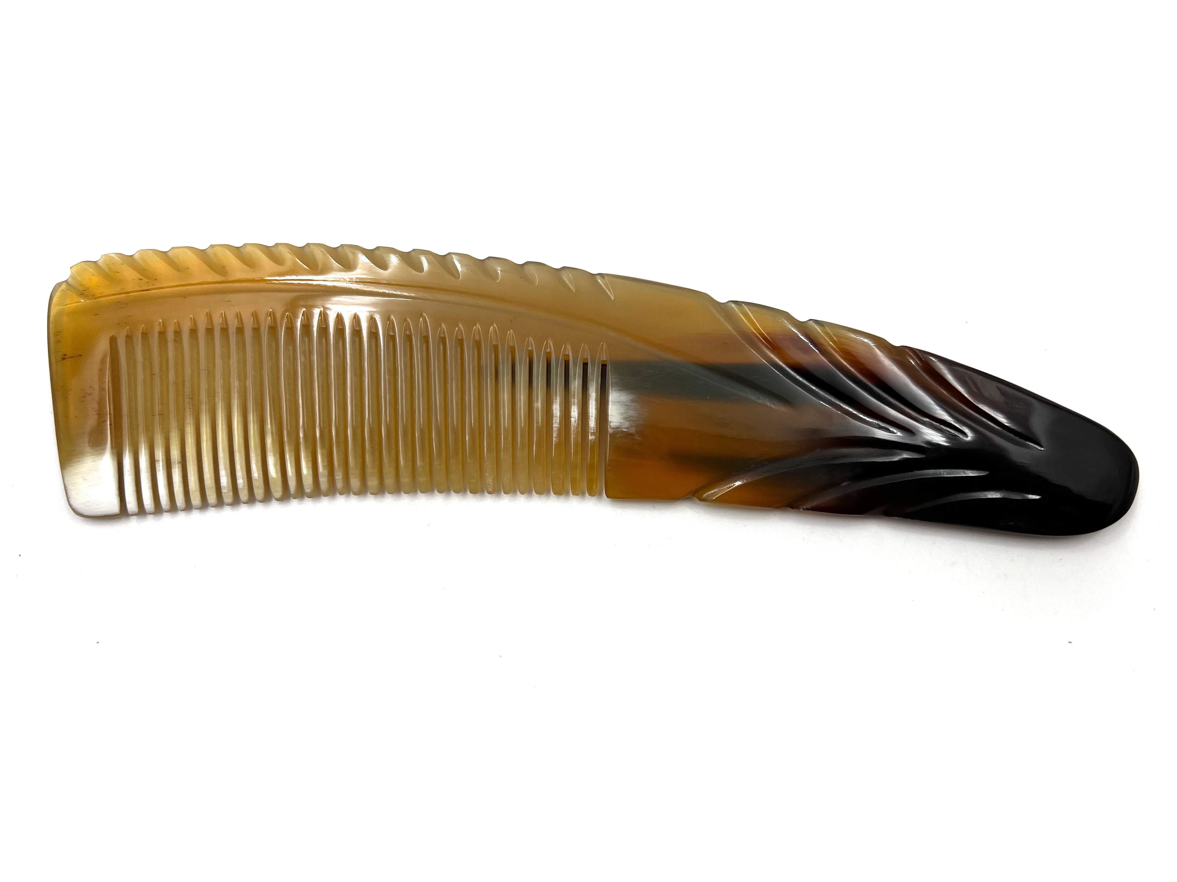 Traditional Carved Horn Comb - 8 inch Curved Fluted Design