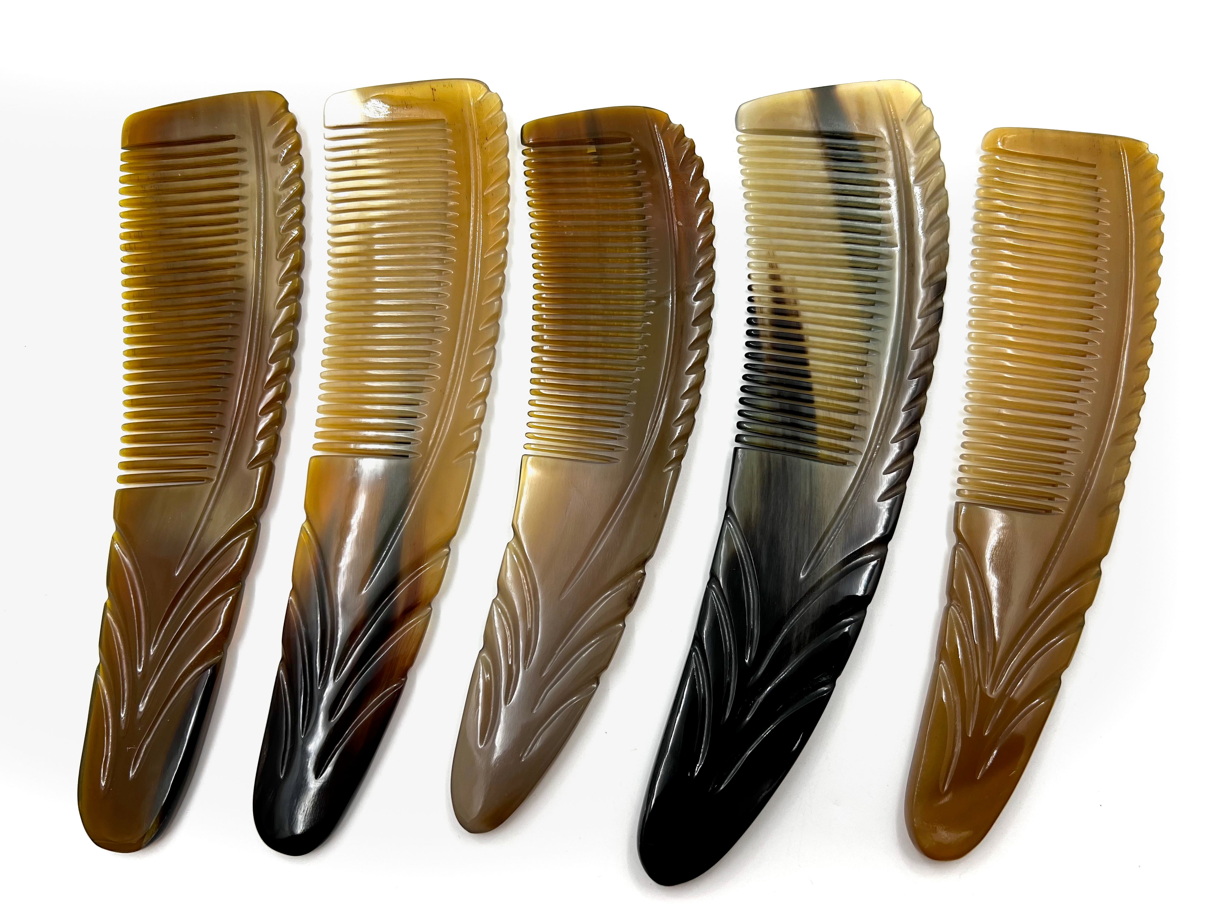 Traditional Carved Horn Comb - 8 inch Curved Fluted Design