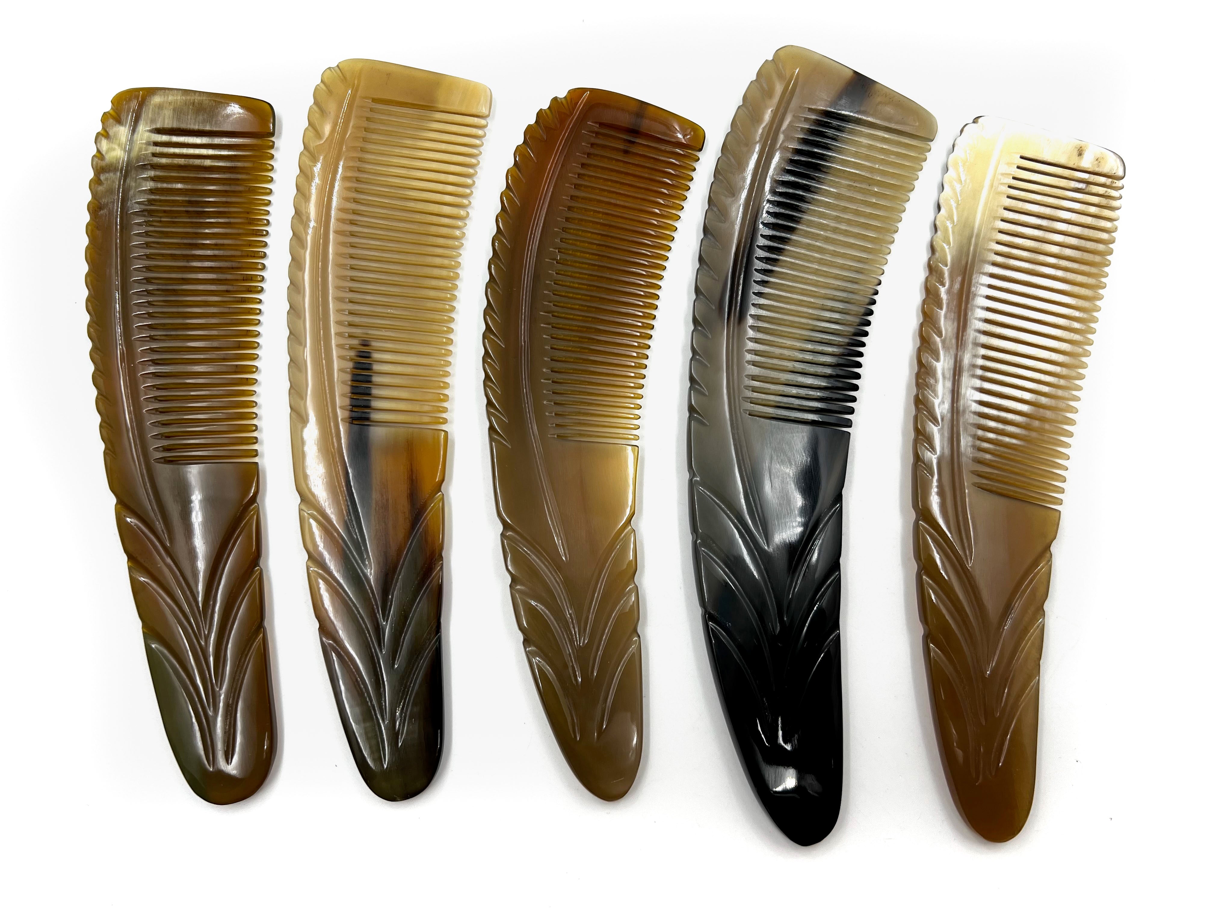 Traditional Carved Horn Comb - 8 inch Curved Fluted Design