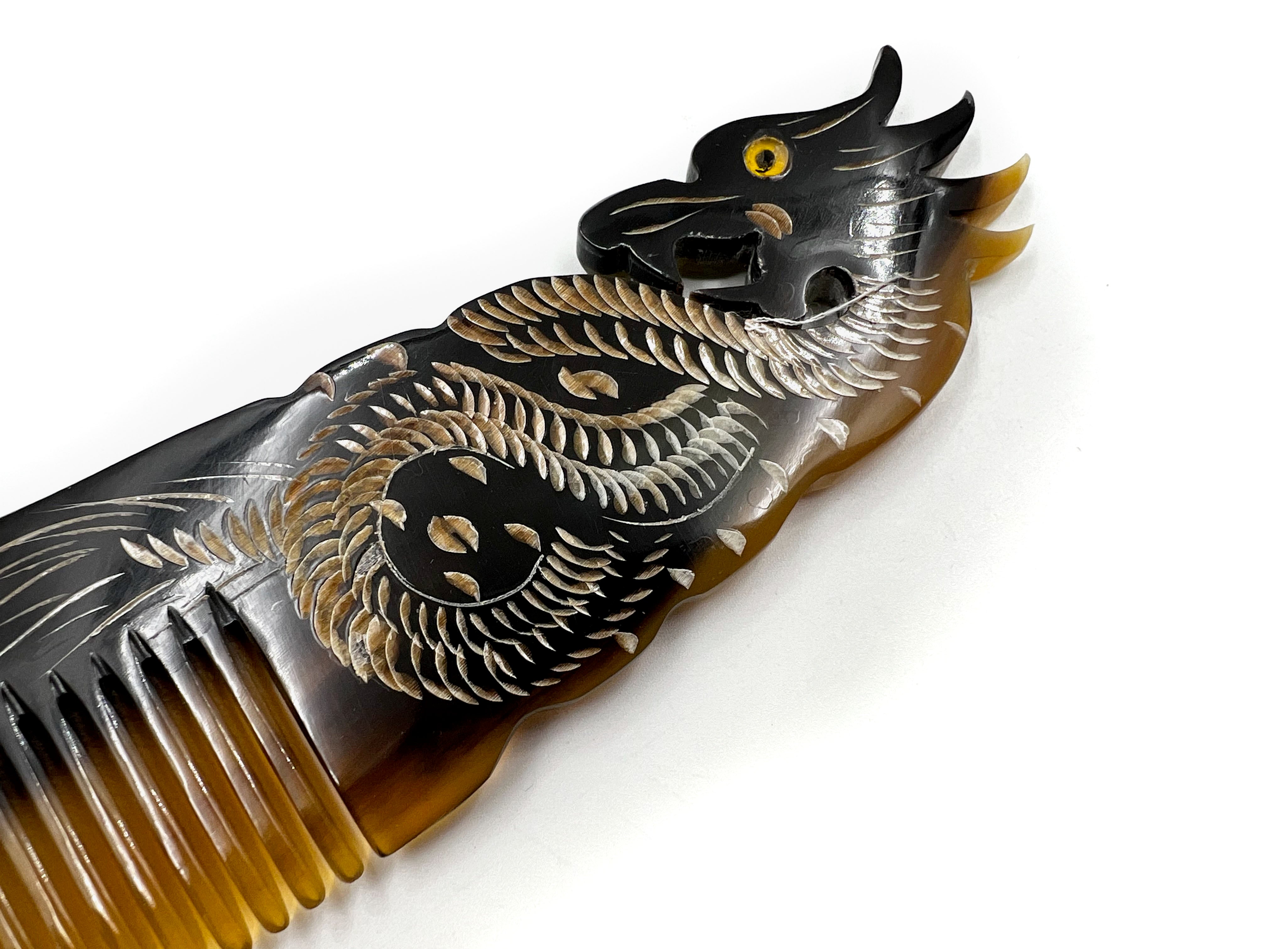 Traditional Carved Horn Comb - 8 inch Dragon Design