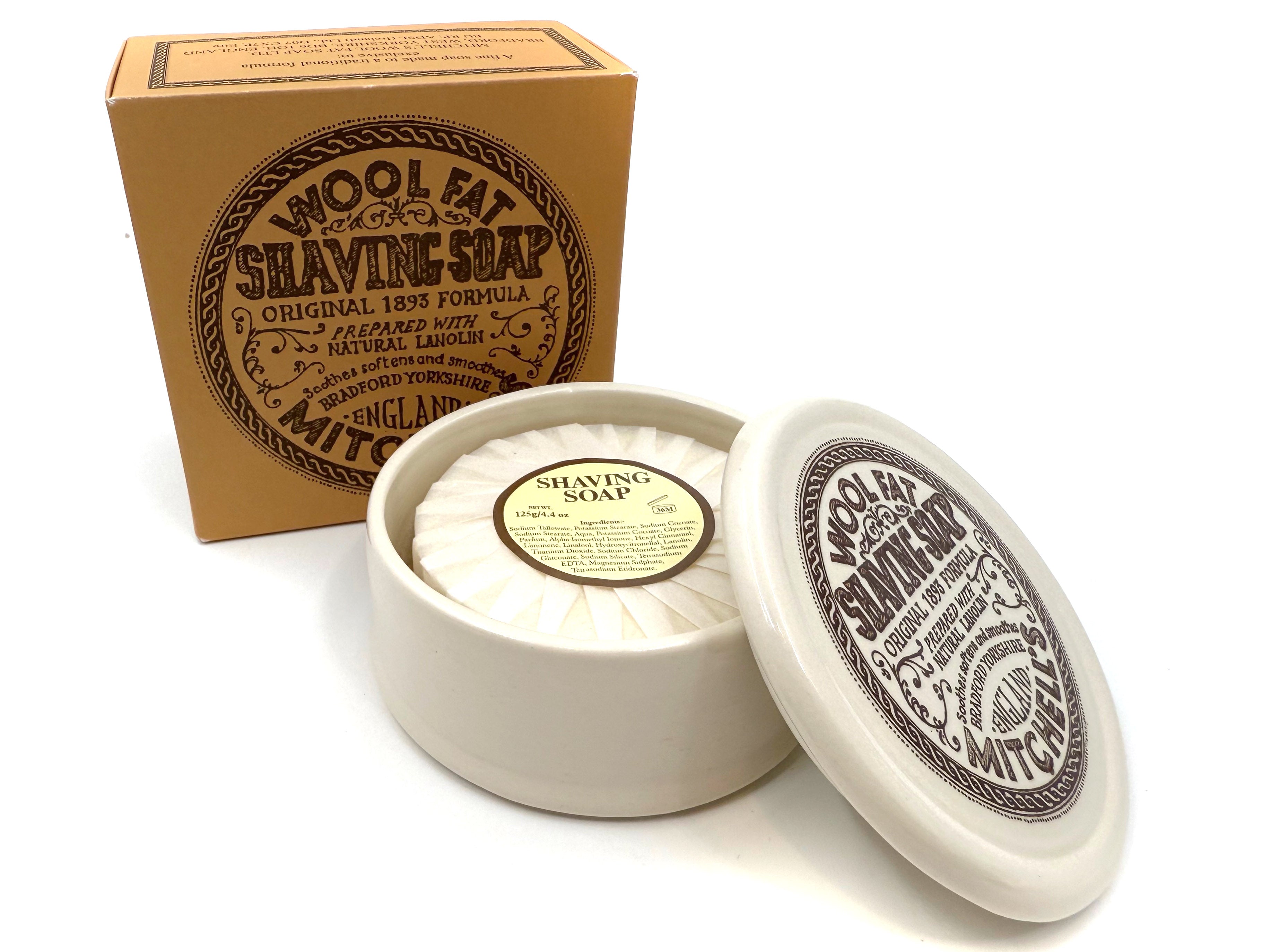 Mitchell's Wool Fat Shaving Soap in Ceramic Container - 4.23 oz (120 g)