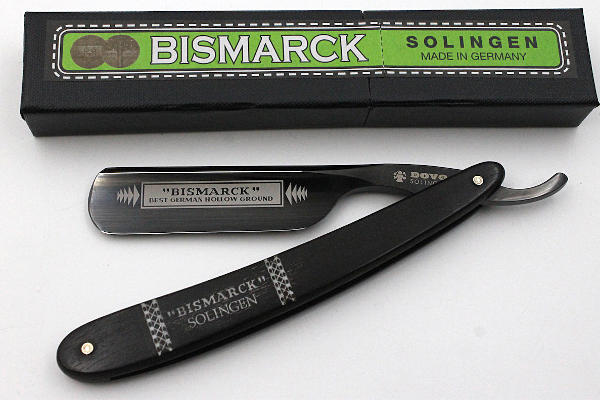 Dovo "Bismarck Ebony" 6/8 Black Blade with Ebony Handle Full Hollow Solingen Straight Razor