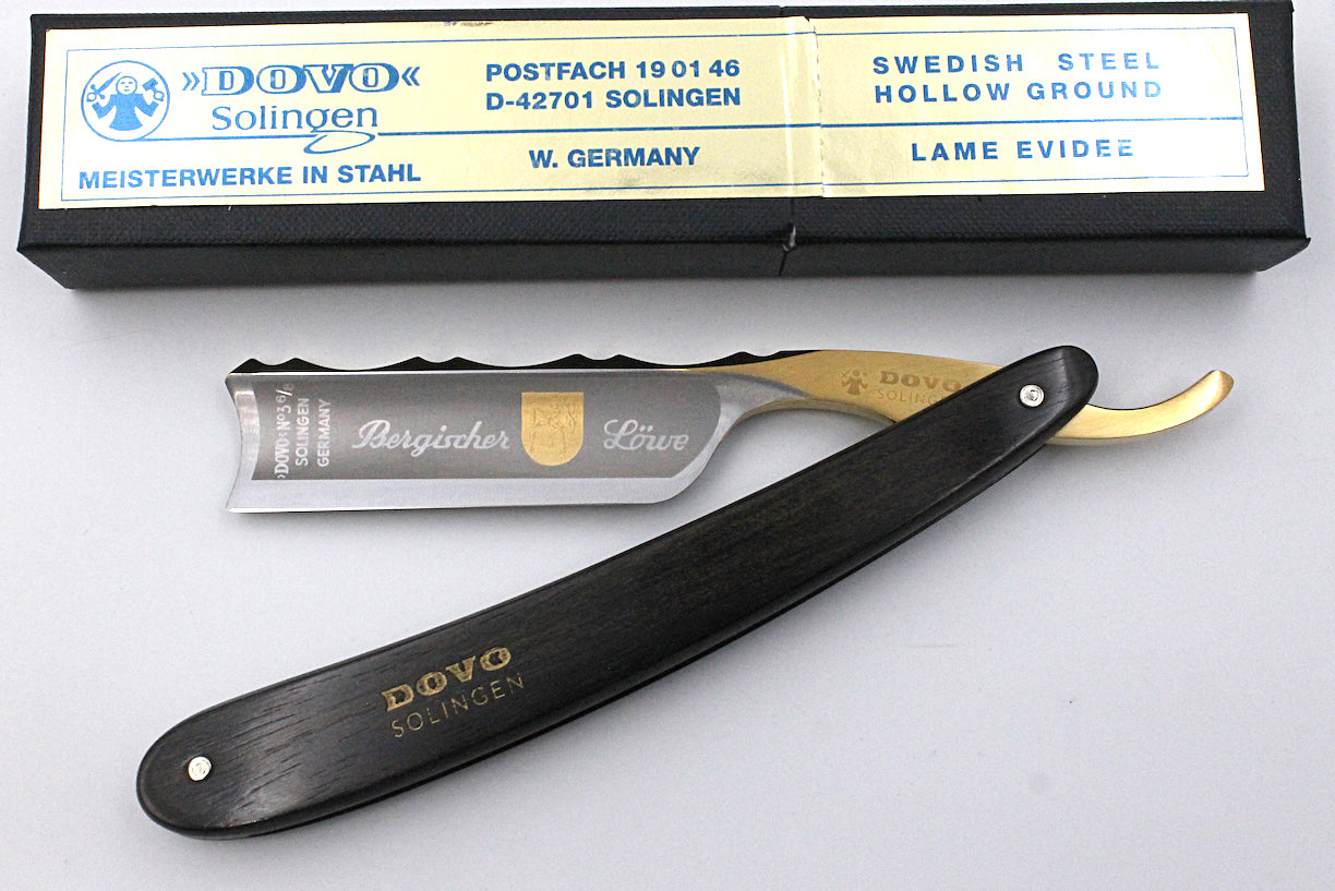 Dovo "Bergischer Lowe" Ebony Wood Handle 6/8 Full Hollow Solingen Straight Razor