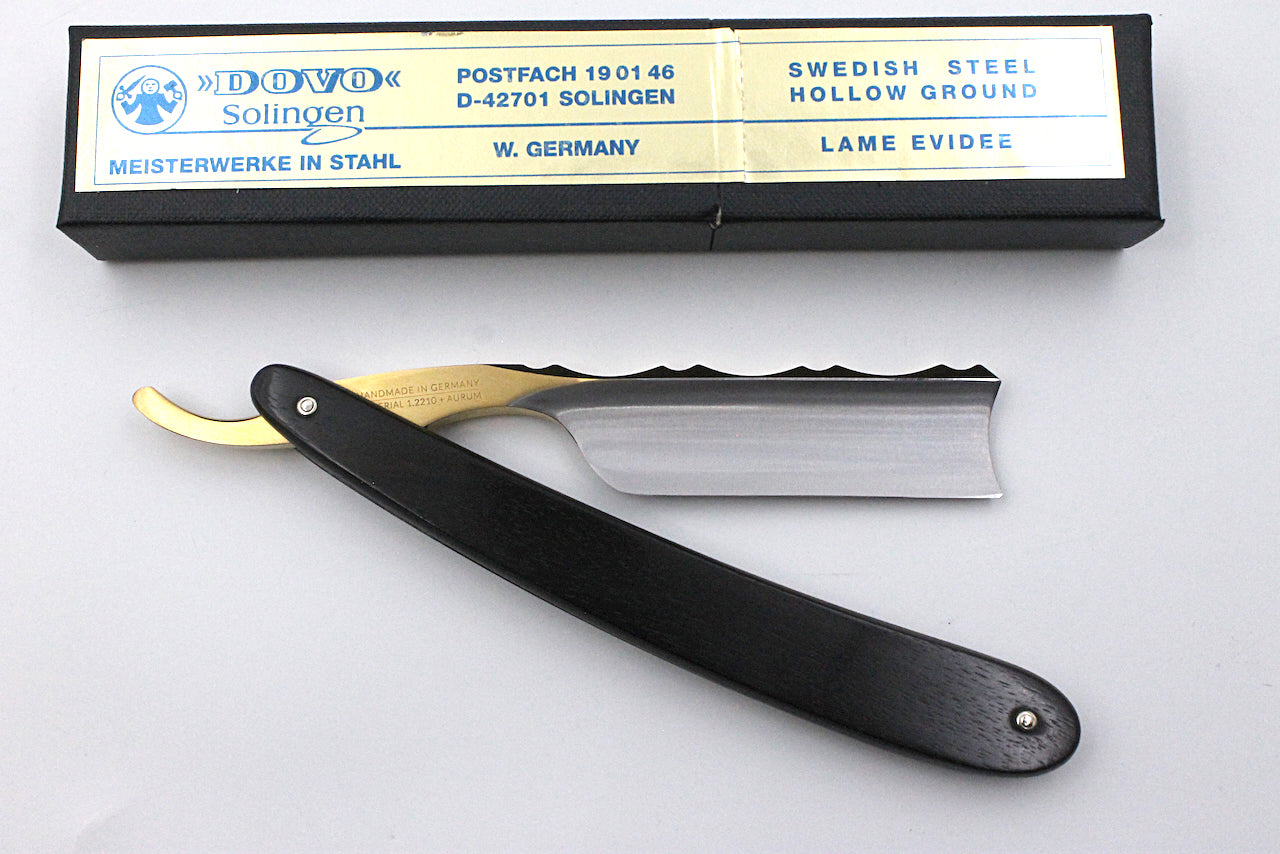 Dovo "Bergischer Lowe" Ebony Wood Handle 6/8 Full Hollow Solingen Straight Razor