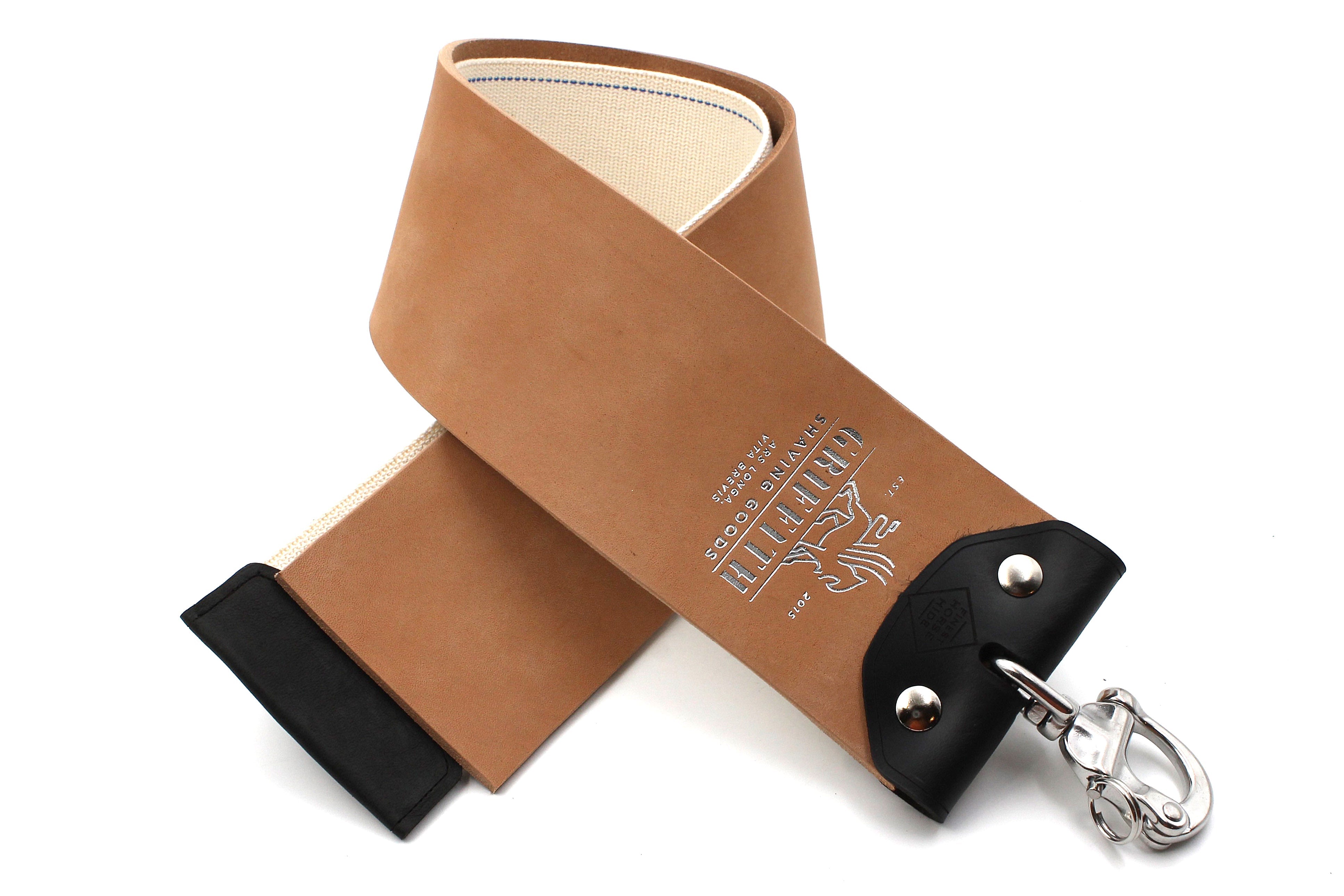 Griffith Shaving Goods Heavyweight Horween Horsebutt & Cotton - 3 Inch Wide x 24" Long - Barber Style Razor Strop