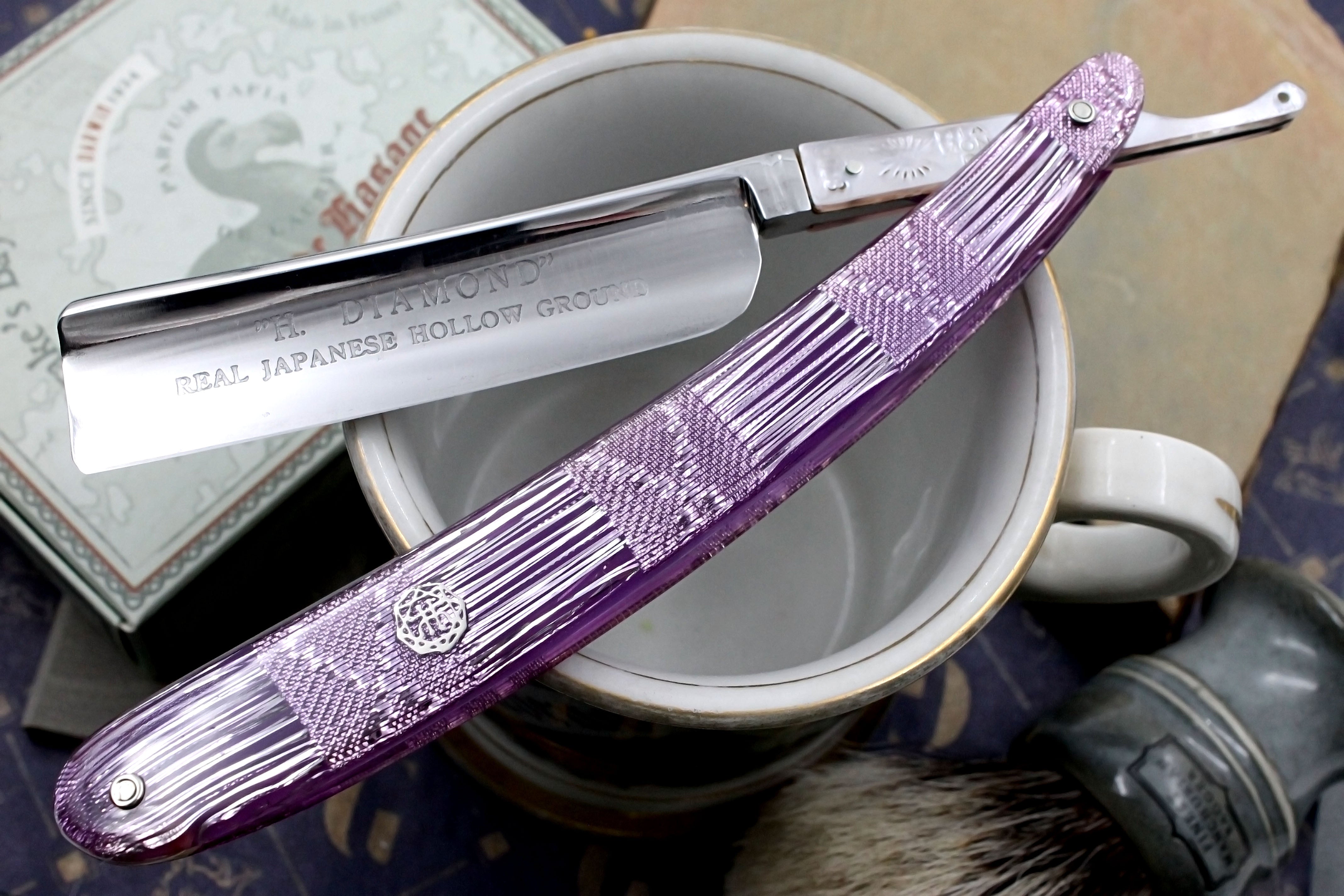 H. Diamond & Co. Very Fancy Clad Tang - 6/8 Full Hollow Vintage Japanese Straight Razor - Shave Ready