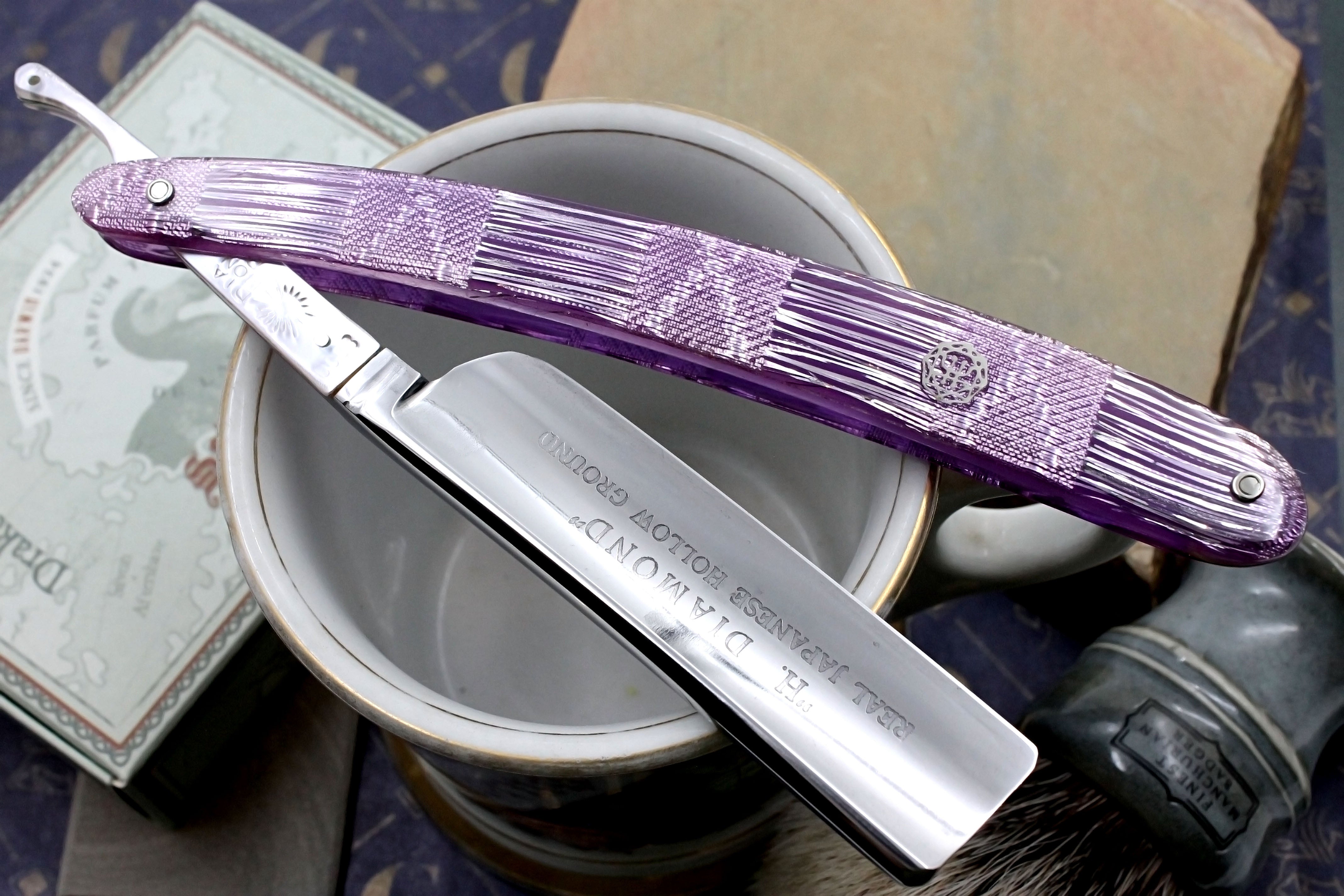 H. Diamond & Co. Very Fancy Clad Tang - 6/8 Full Hollow Vintage Japanese Straight Razor - Shave Ready