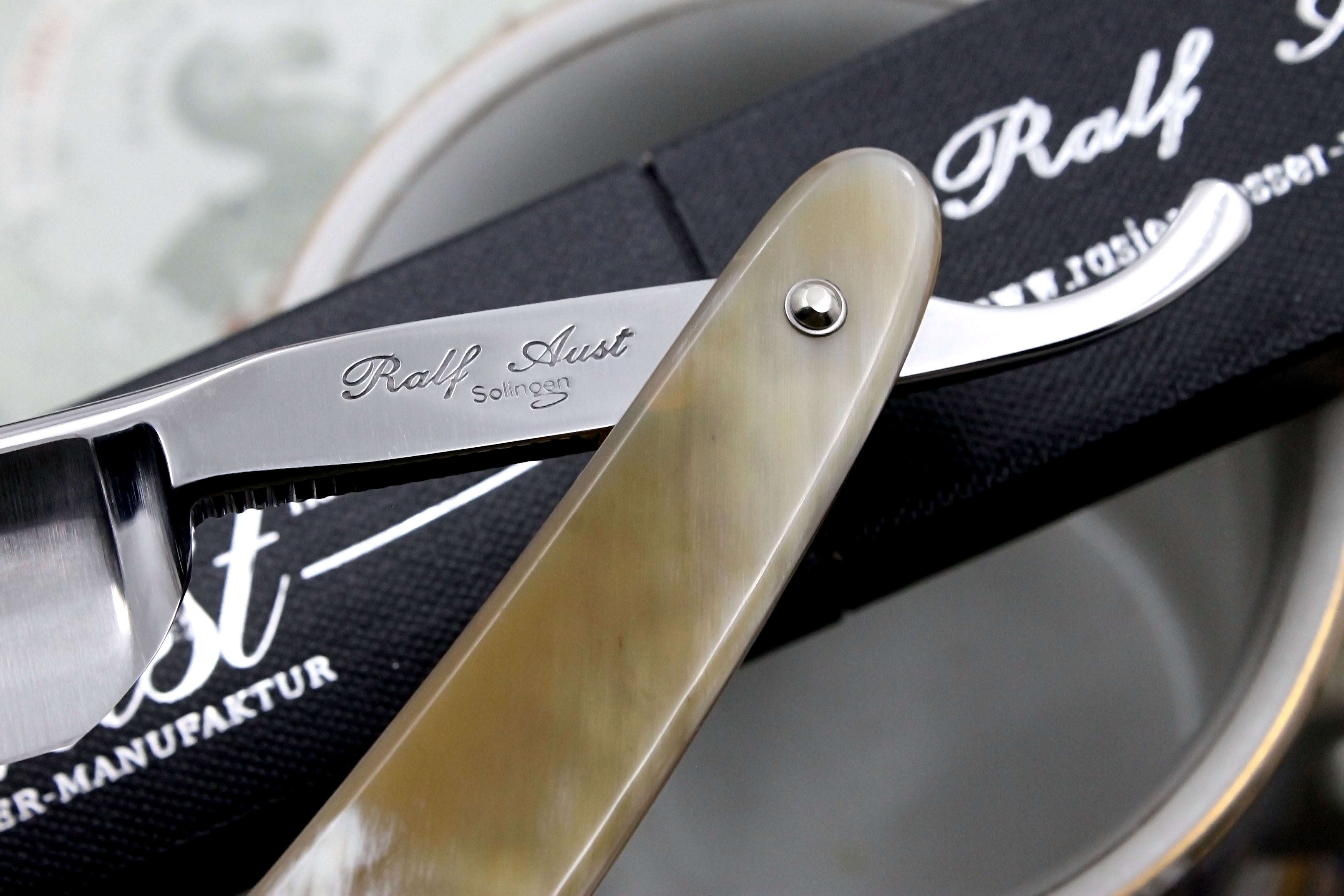 Ralf Aust 6/8 Full Hollow Blade with Horn Scales - Preowned Solingen Straight Razor - Shave Ready