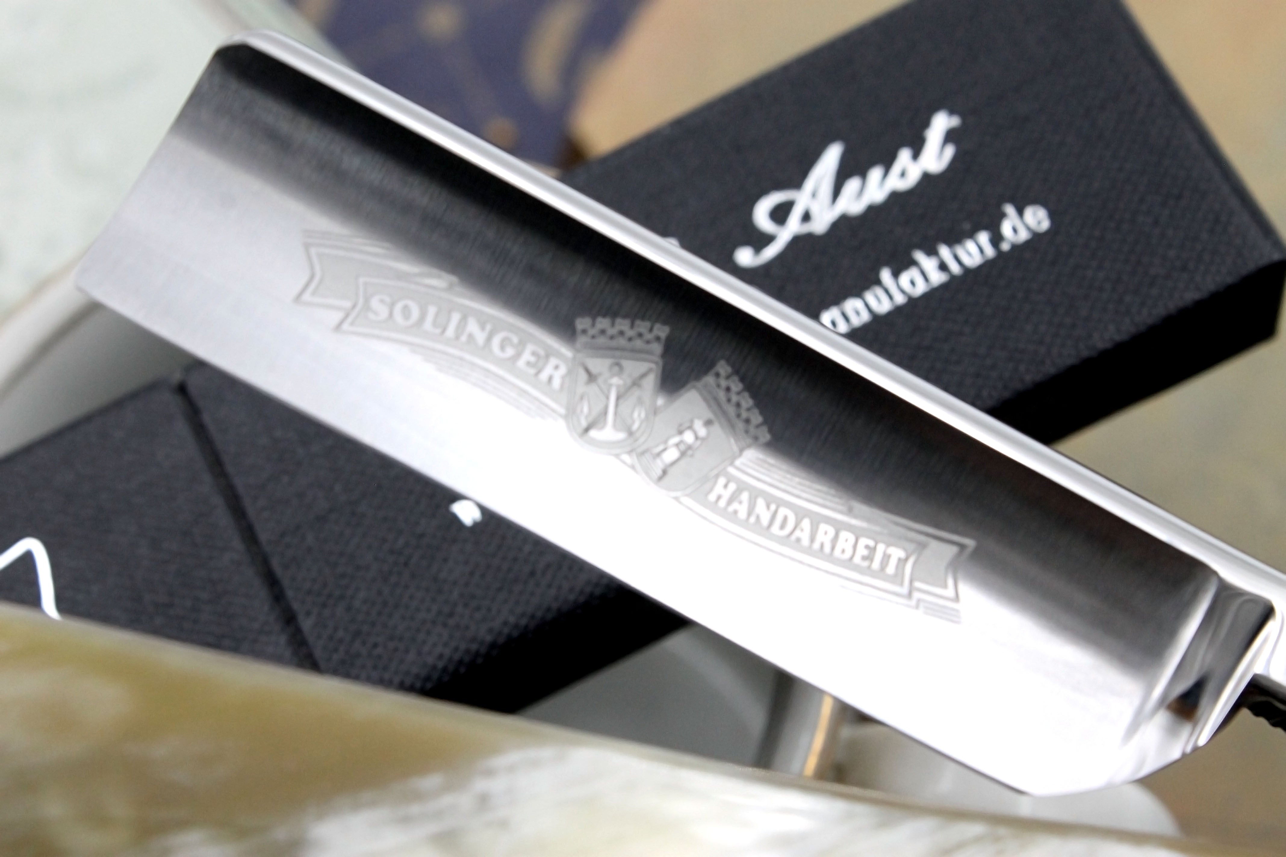 Ralf Aust 6/8 Full Hollow Blade with Horn Scales - Preowned Solingen Straight Razor - Shave Ready