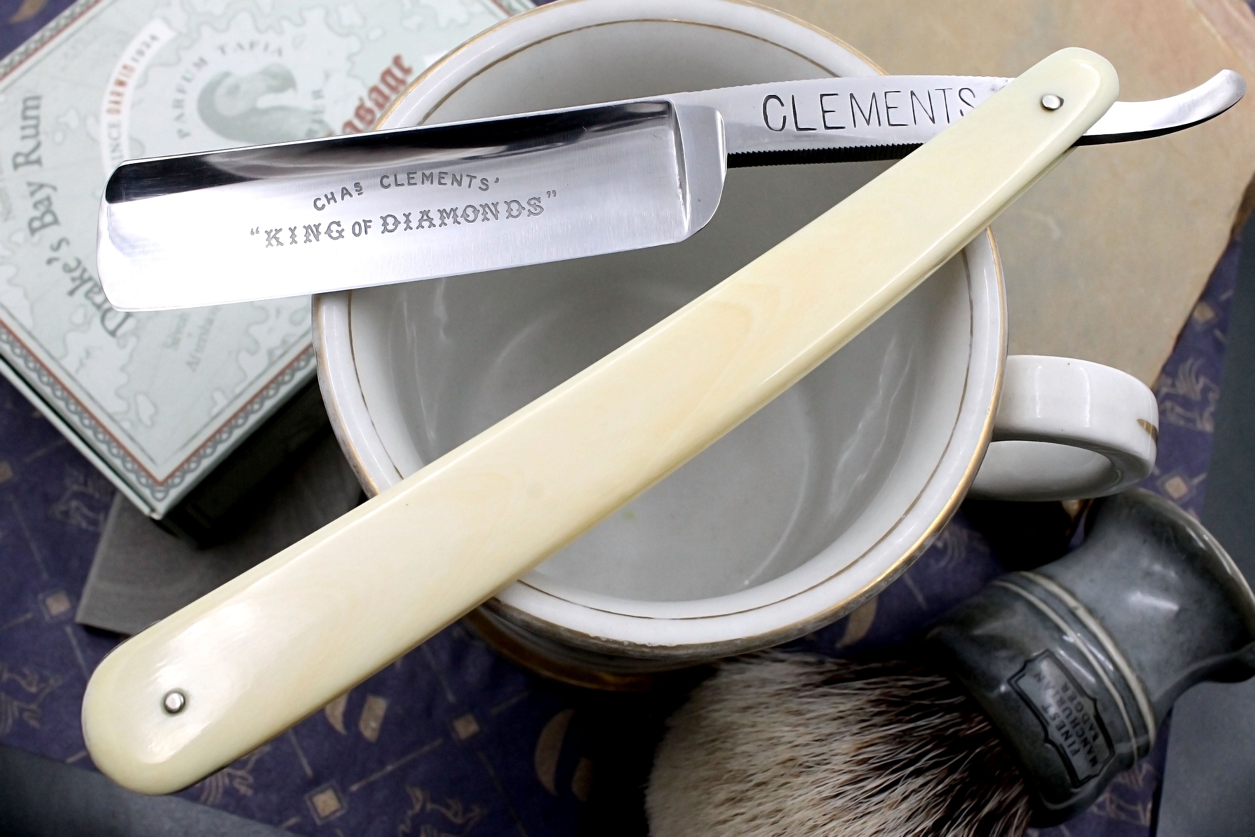 Chas. Clements "King of Diamonds" Excellent++ 6/8 Ivory Scaled- Vintage Sheffield Straight Razor - Shave Ready