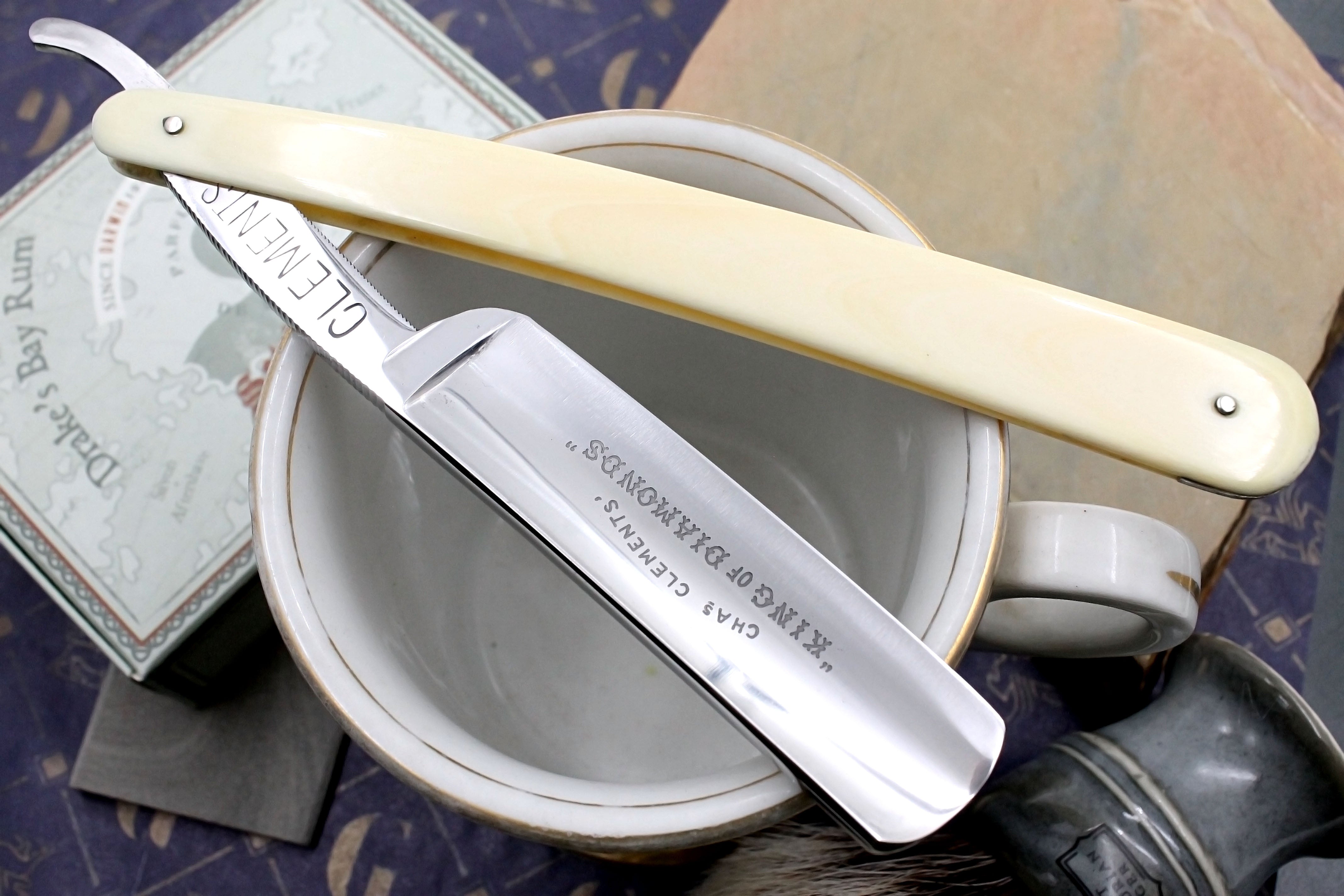 Chas. Clements "King of Diamonds" Excellent++ 6/8 Ivory Scaled- Vintage Sheffield Straight Razor - Shave Ready