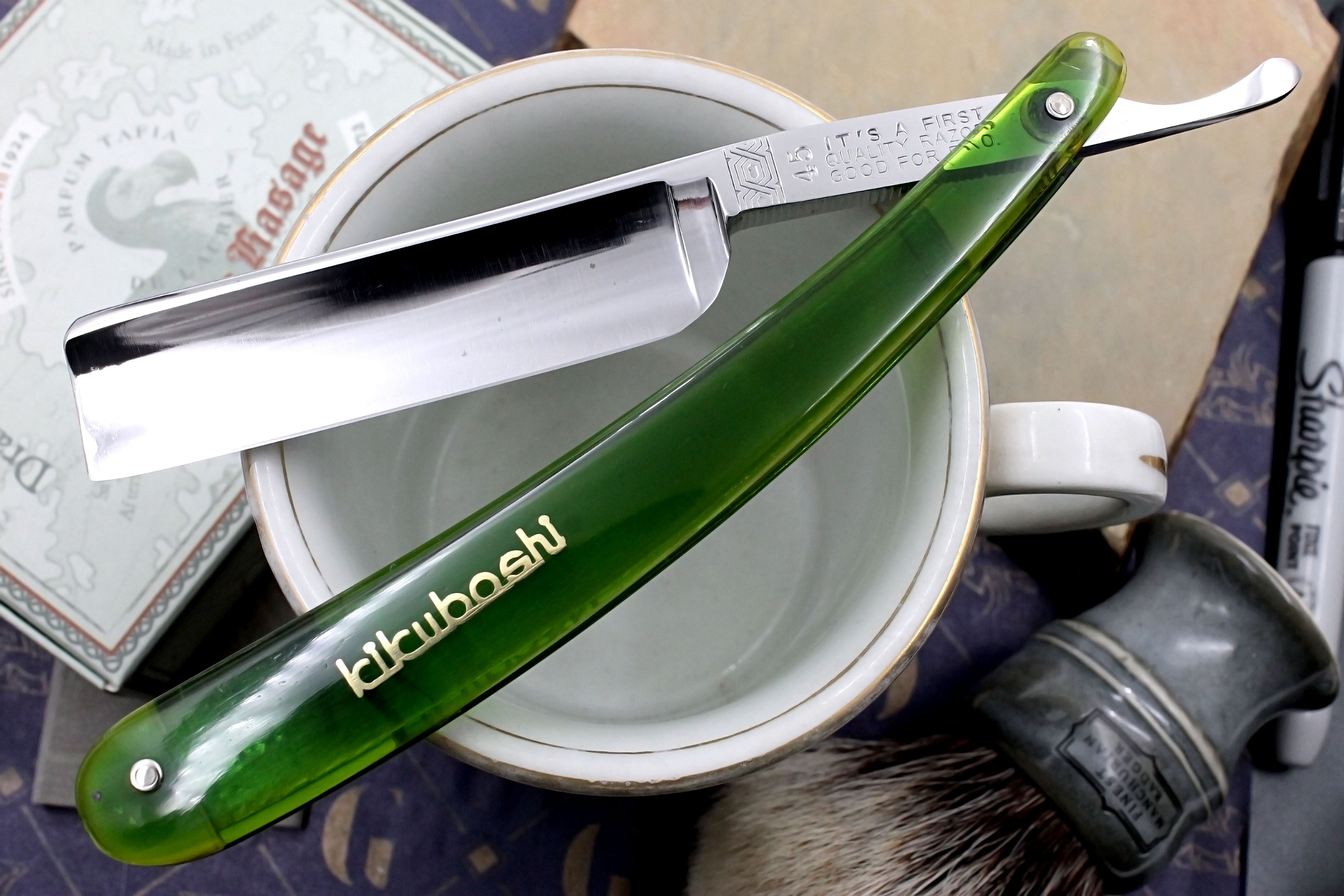 Kikuboshi No. 45 6/8 Full Hollow Blade - Gorgeous Restored Vintage Japanese Straight Razor - Shave Ready