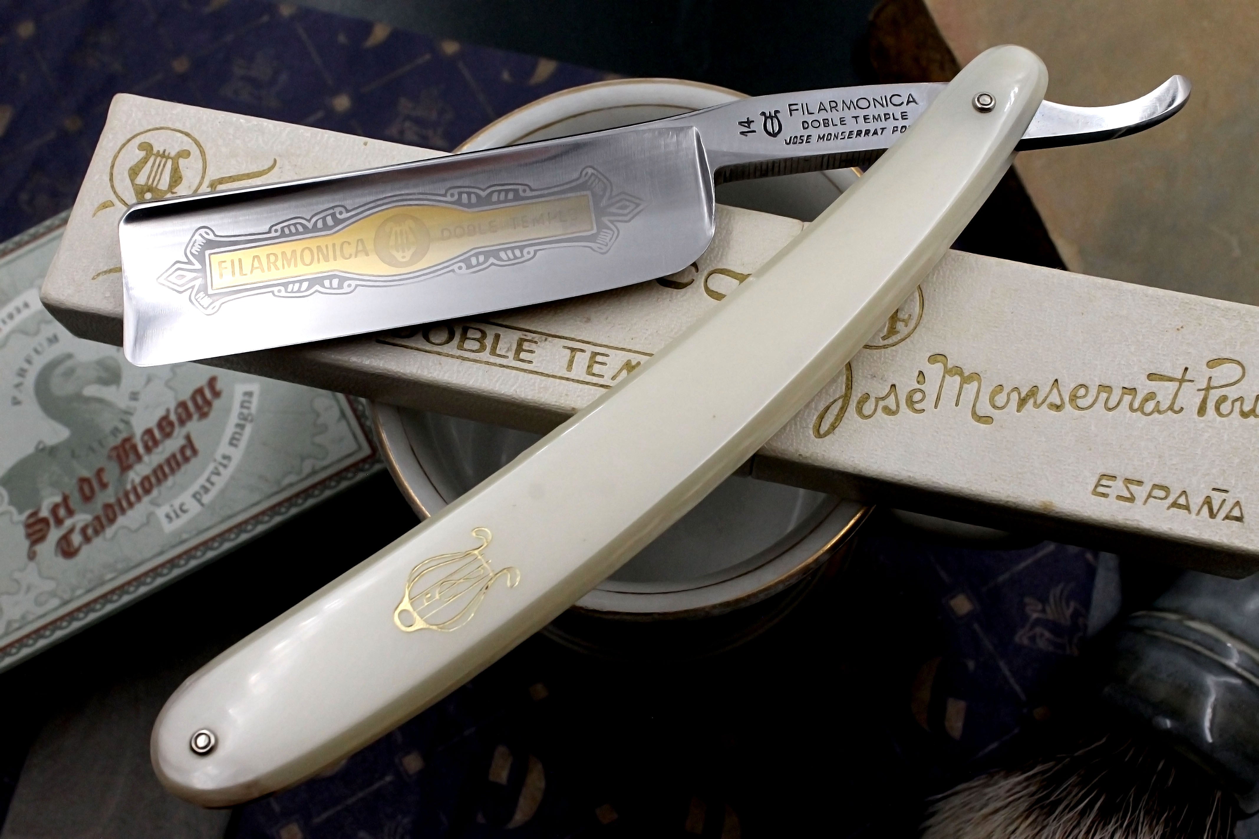 Filarmonica JMP Doble Temple No. 14 15/16" Full Hollow Blade - Near Pristine Vintage Spanish Straight Razor - Shave Ready