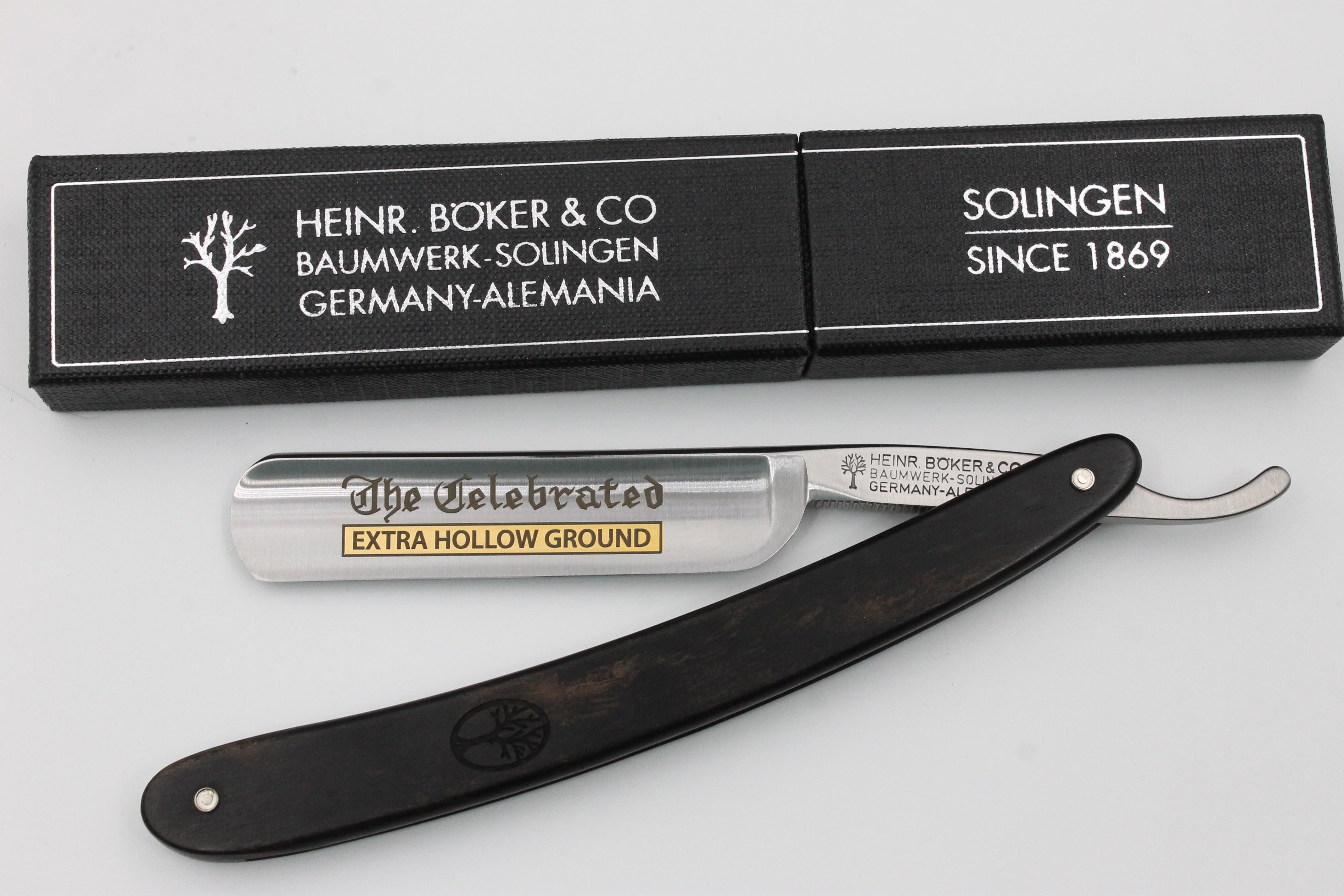 Boker The Celebrated 5/8 Full Hollow Blade with Ebony Wood Scales Solingen Straight Razor