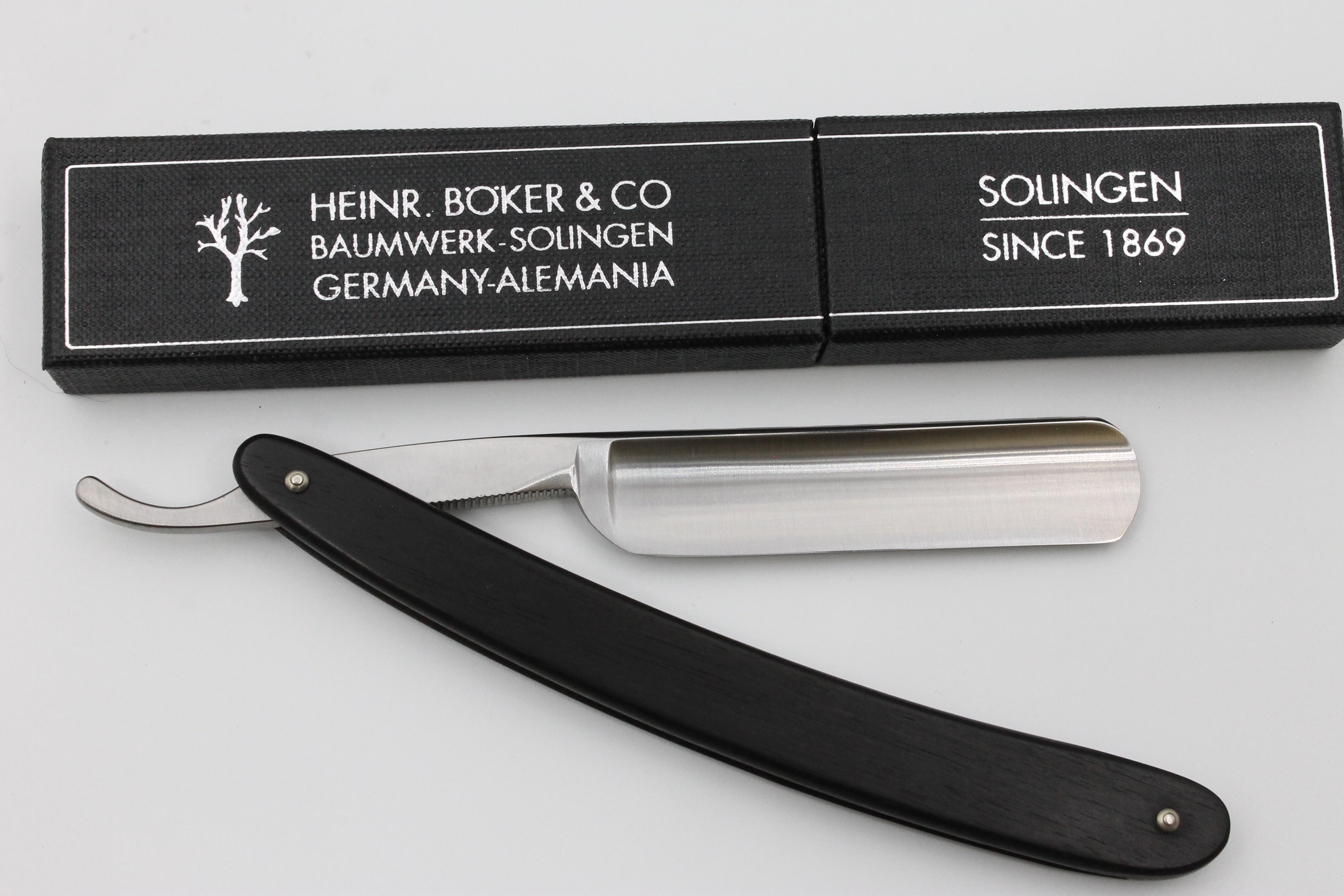 Boker The Celebrated 5/8 Full Hollow Blade with Ebony Wood Scales Solingen Straight Razor