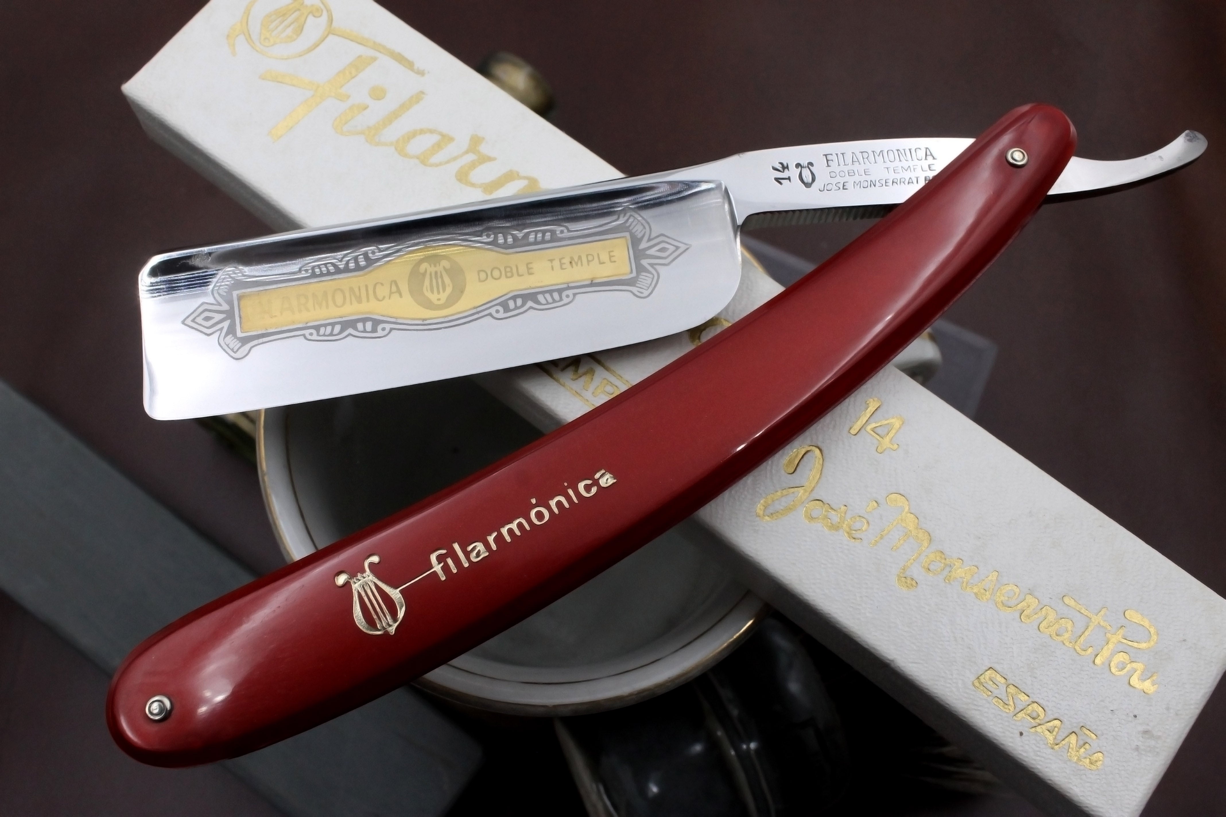 Filarmonica JMP Doble Temple No. 14 15/16" Full Hollow Blade - Near Pristine Vintage Spanish Straight Razor - Shave Ready